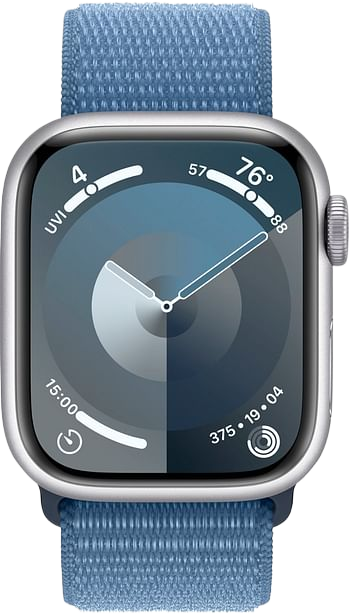 Apple Watch Series 9 (41mm, GPS) – Silver Aluminum Case with Winter Blue Sport Band