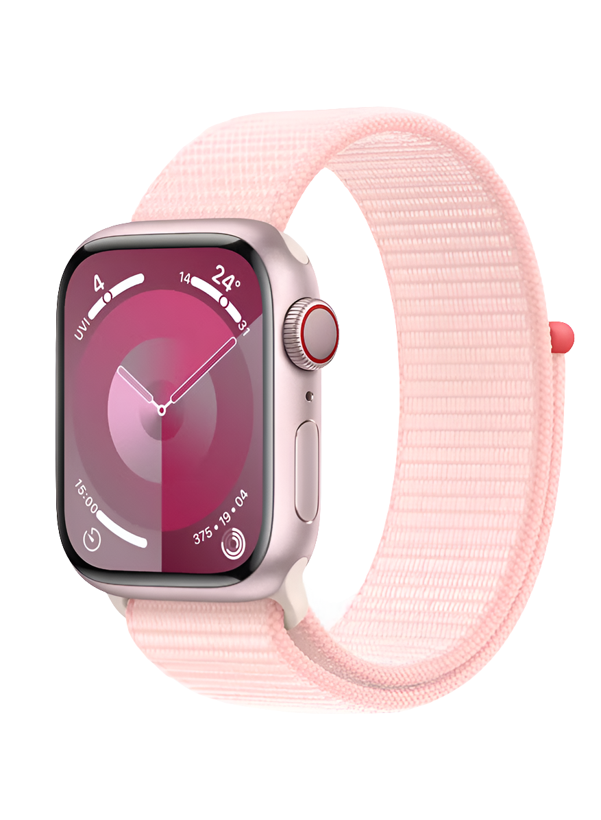 Apple Watch Series 9 (41mm) GPS + Cellular - Pink Aluminum Case with Light Pink Sport Loop