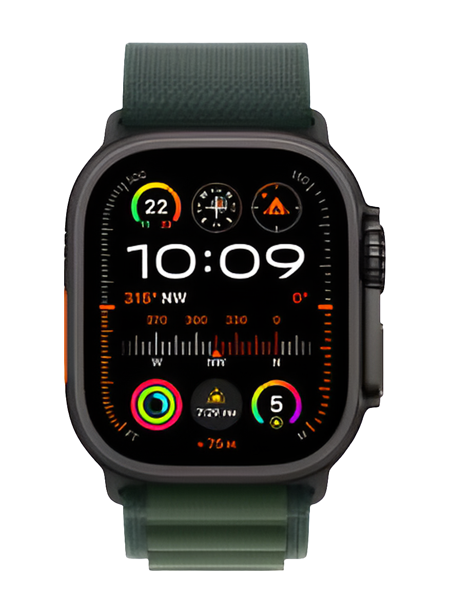 Apple Watch Ultra 2 (2024) GPS + Cellular 49mm – Black Titanium Case with Dark Green Alpine Loop (Small) | Malik Electronics UAE