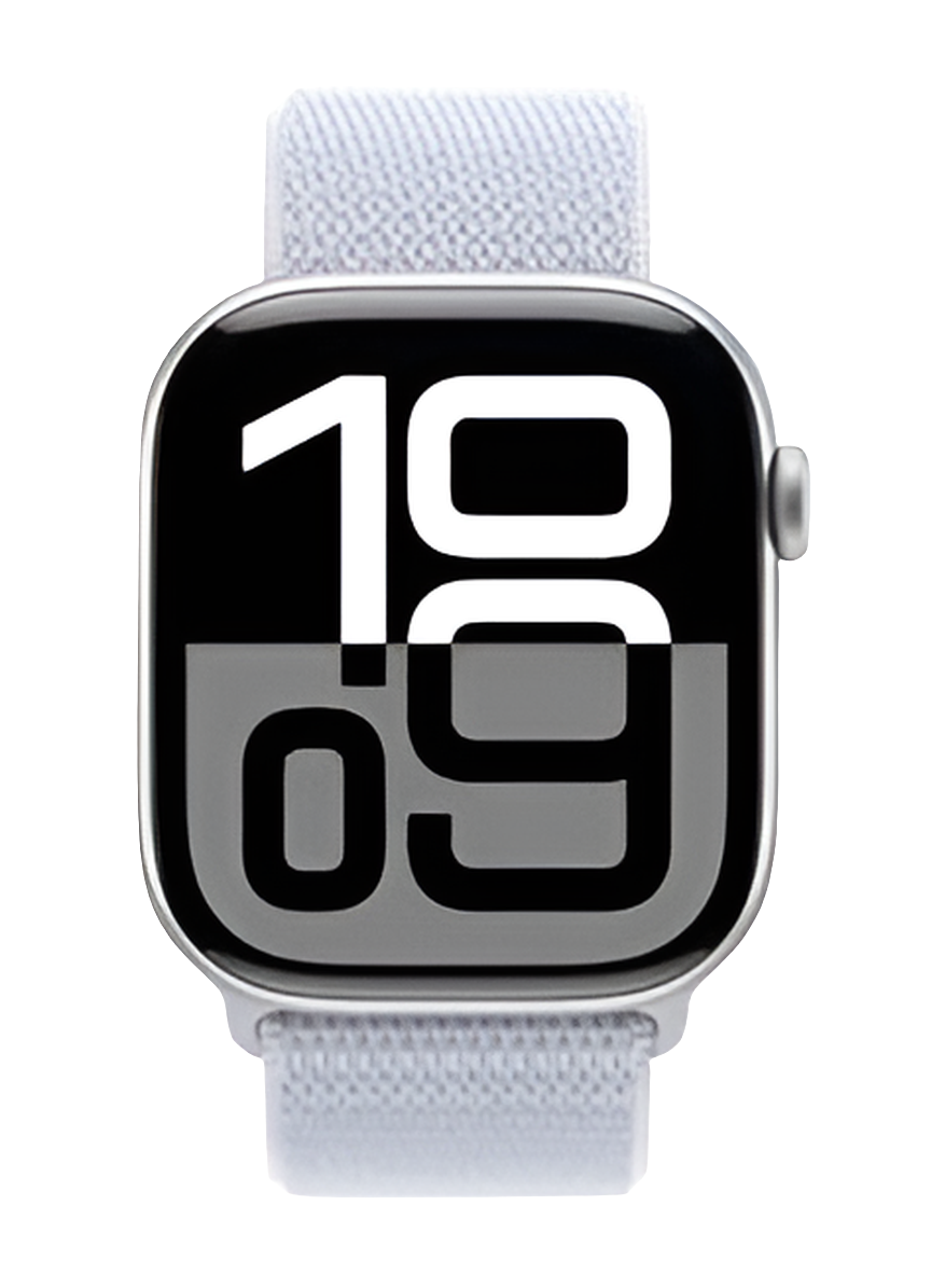 Apple Watch Series 10 GPS 46mm – Silver Aluminum Case with Blue Cloud Sport Loop | Malik Electronics UAE