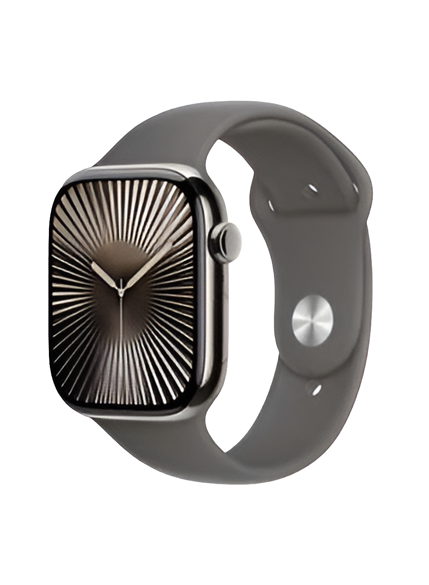 Apple Watch Series 10 GPS + Cellular 46mm – Natural Titanium Case with Stone Grey Sport Band (ML Grey)