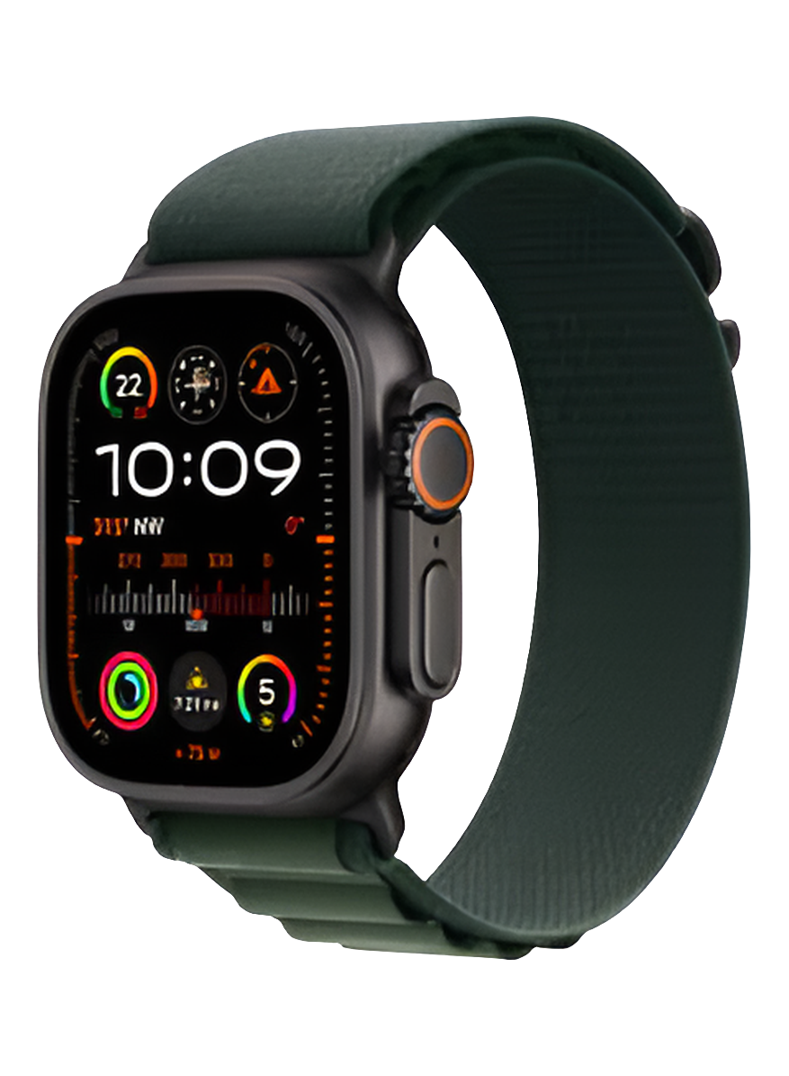 Apple Watch Ultra 2 (2024) GPS + Cellular 49mm – Black Titanium Case with Dark Green Alpine Loop (Small) | Malik Electronics UAE