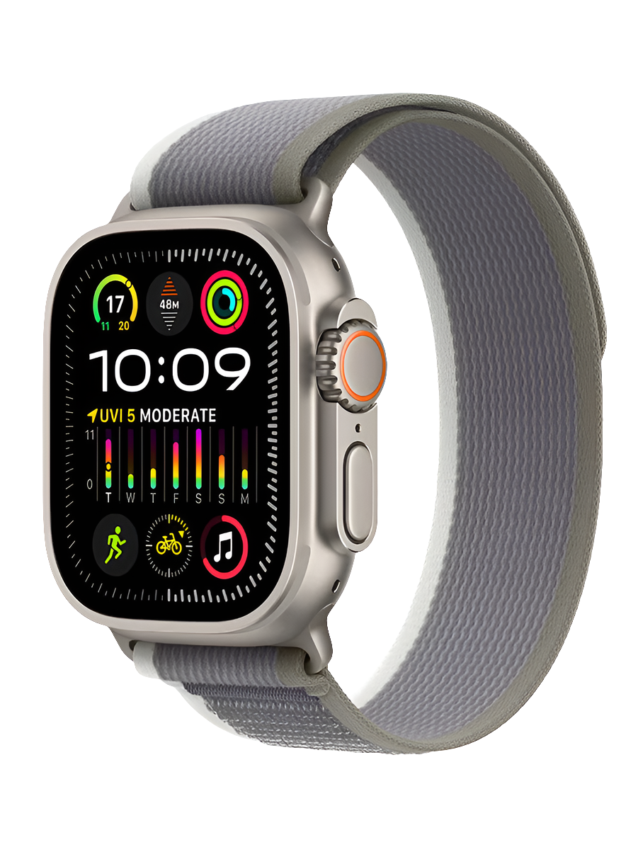 Apple Watch Ultra 2 (GPS + Cellular, 49mm) Titanium Case with Green/Grey Trail Loop (S/M)