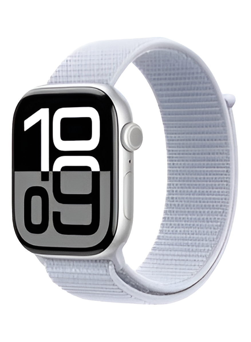 Apple Watch Series 10 GPS 46mm – Silver Aluminum Case with Blue Cloud Sport Loop | Malik Electronics UAE